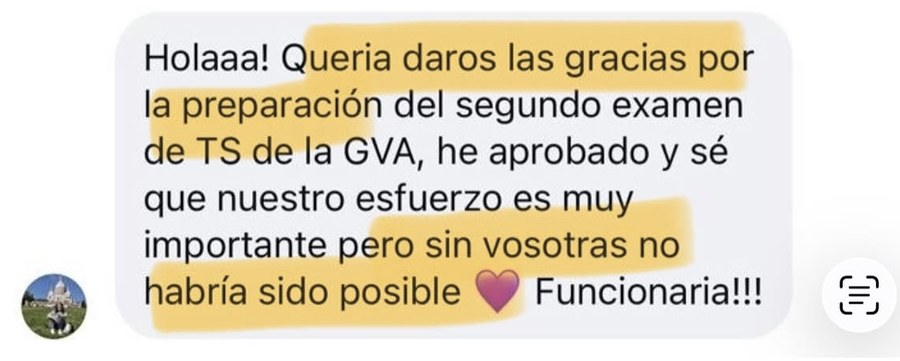 Testimonio de una alumna: gracias por la preparación del segundo examen de Trabajo Social de la GVA, ya soy funcionaria.