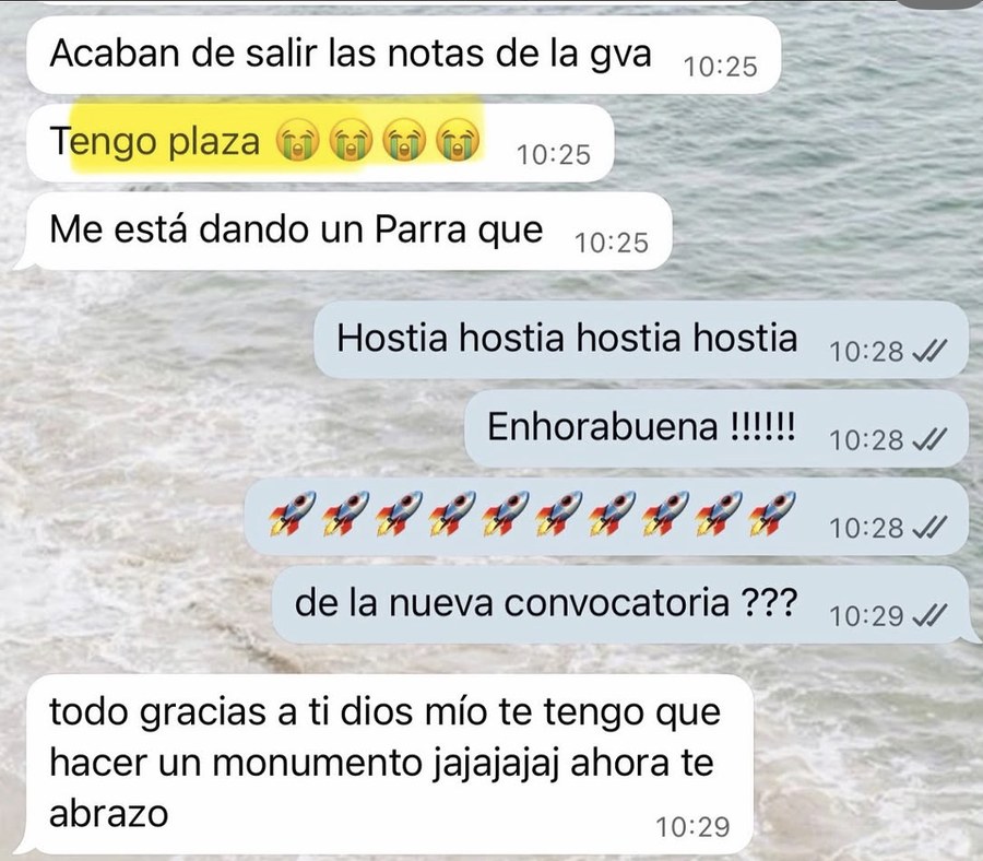 Testimonio de una alumna: acaban de salir las notas de la GVA y tengo plaza; gracias a ti.